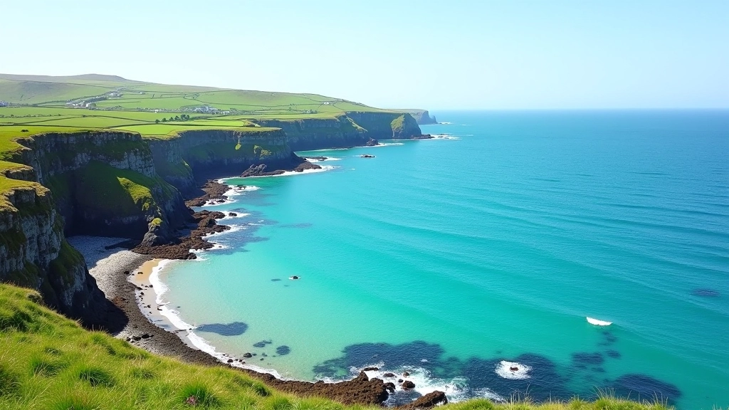 Coastal landscape with turquoise water and rocky Irish shoreline