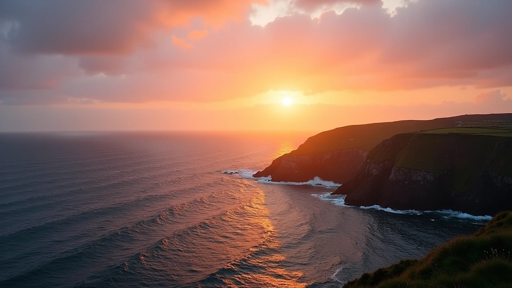 Ocean sunset over Irish coastal waters