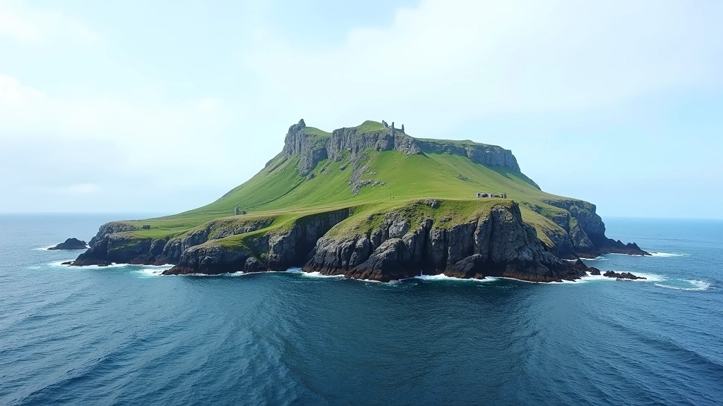 Skellig Michael island monastery ruins perched on dramatic rocky island peaks surrounded by Atlantic Ocean